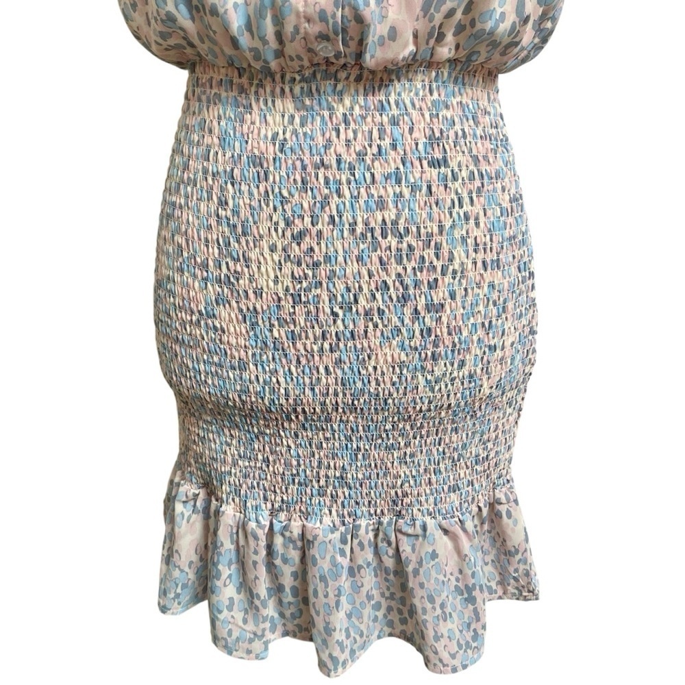 AQUA NWT Pastel Leopard Smocked Mini Dress Pink Blue Size S - Picture 5 of 12